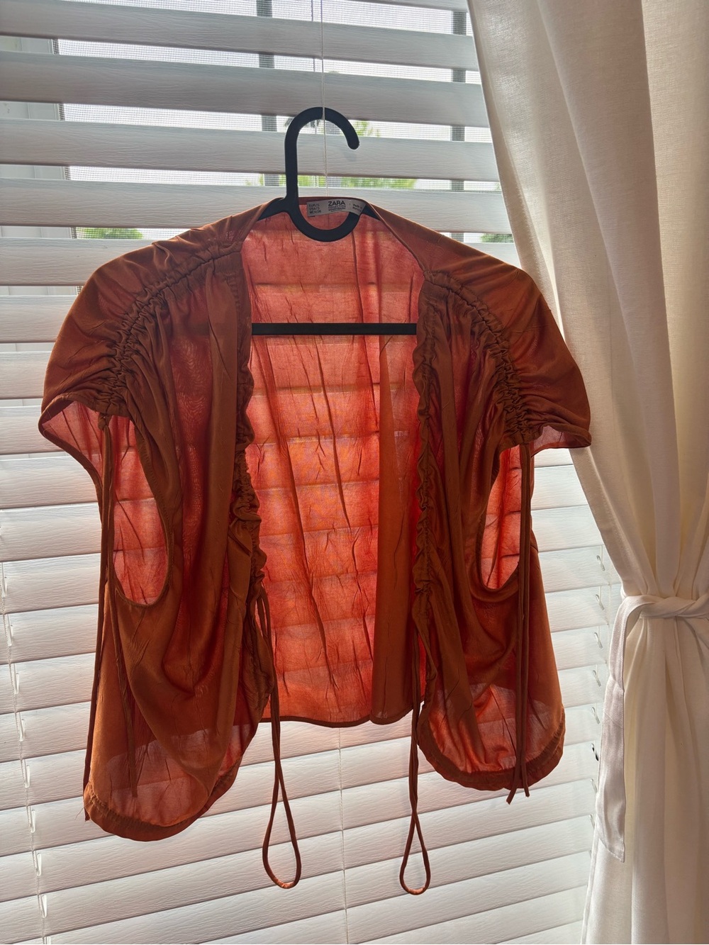 Zara Rust Orange Sheer Ruched Sleeve Kimono